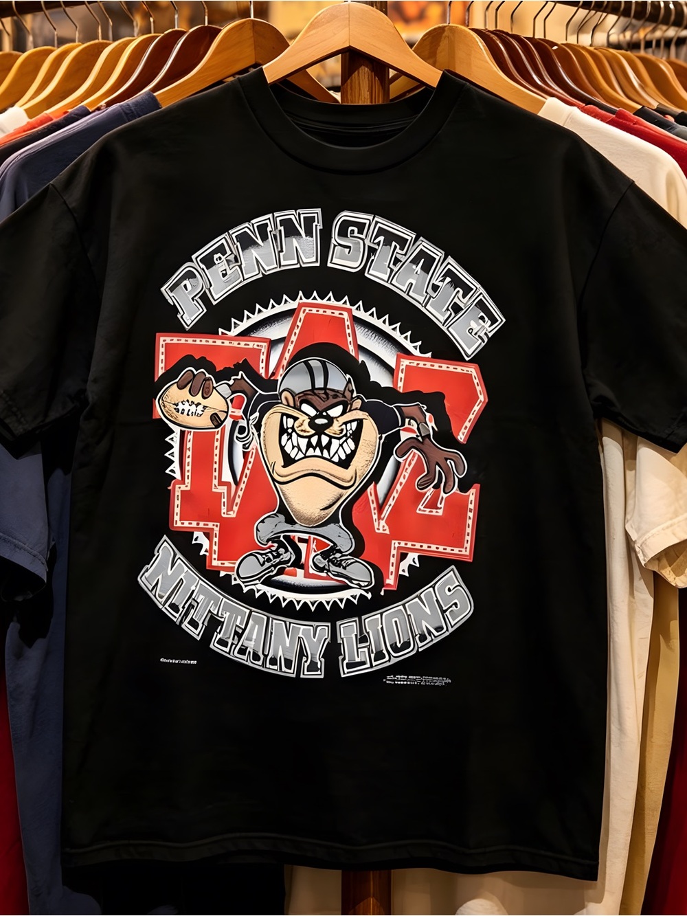 Vintage 1995 Tasmanian Devil Taz Penn State Football Black T-Shirt 90s